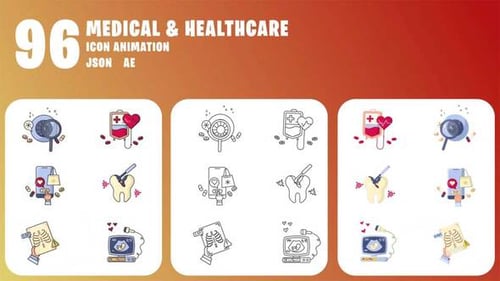 96 Medical & Healthcare Animated Icons | After Effects & JSON