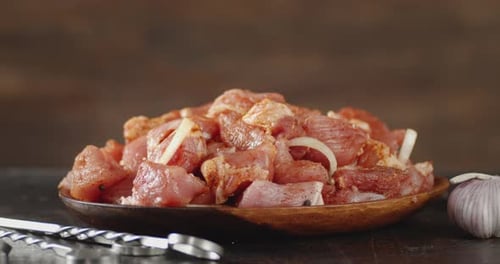 Close Up of Seasoned Raw Meat for Cooking