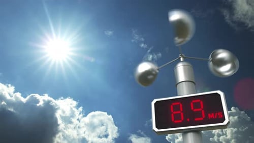 Realistic 3D Anemometer Measuring Wind Speed with Digital Display