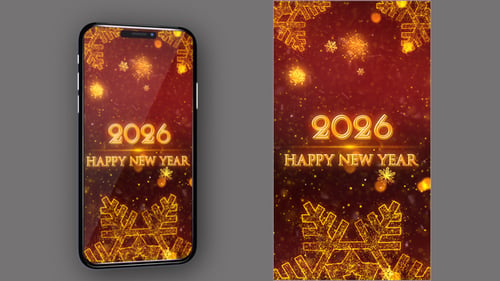 Sparkling Golden Snowflakes Happy New Year Celebration Title