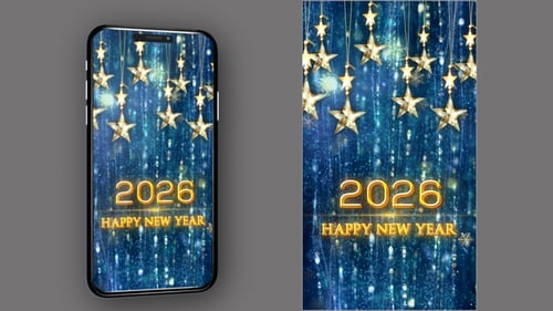 Happy New Year Golden Stars Vertical Animation