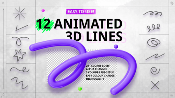 12 animated 3D lines, Elements ft. animated line & 3d lines - Envato