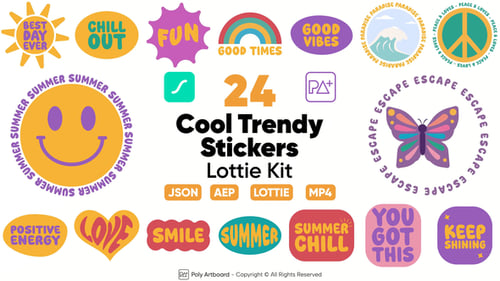 Vibrant Animated Lottie Stickers with Summer and Positive Themes