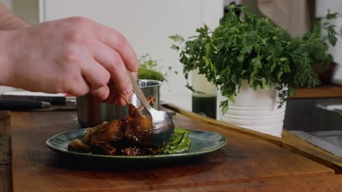 Duck Steak over Green Beans Appetizing