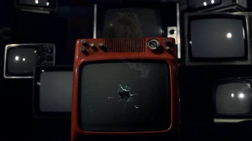 Vintage TV with Green Screen Explosion. Zoom In.