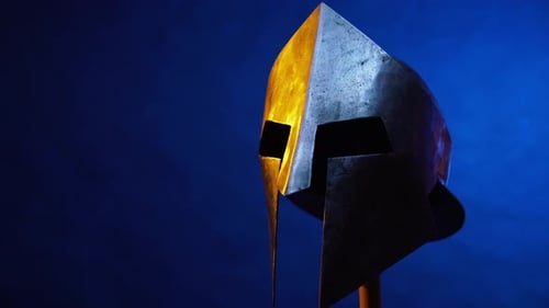 Medieval Spartan Helmet Lit With Dramatic Lighting