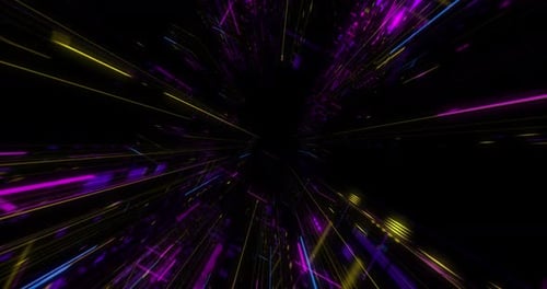 Flying over abstract motion background, a futuristic circuit board loop