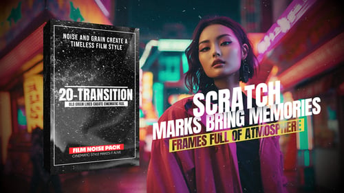 Vintage Film Grain Transitions: paquete Cinematic Noise & Scratch para Premiere Pro
