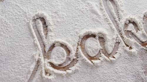 The word bakery written on sprinkled flour