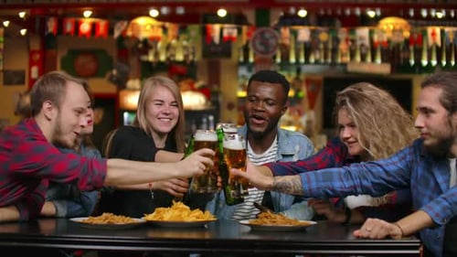 Friends Toasting with Beer in a Bar