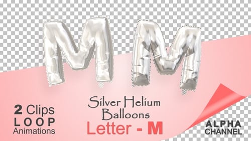 Silver Metallic M Balloon Letter Looping Animation