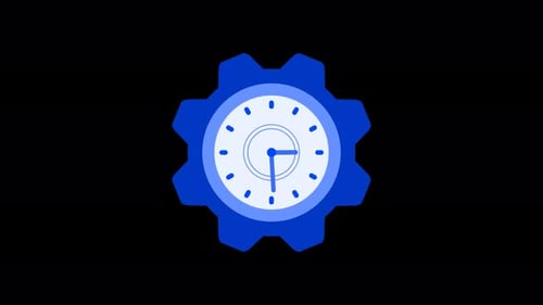 Blue Color Gear Design Counting Down Clock Isolated On Black Background