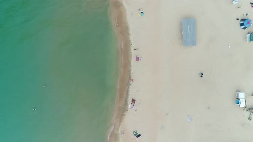 Aerial View: Sea Coast and Large Sandy Beach. Aerial Shot of the Beach and Sea