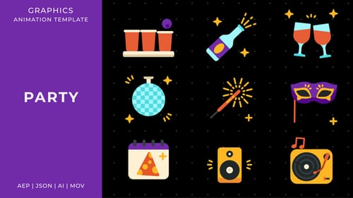 Animated Flat Design Party Celebration Icons