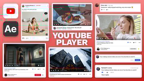 YouTube Player, Post, Comment UI Mockups