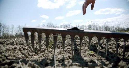 The Farmer Approaches the Rake and Lifts It From the Ground, Cultivating the Land