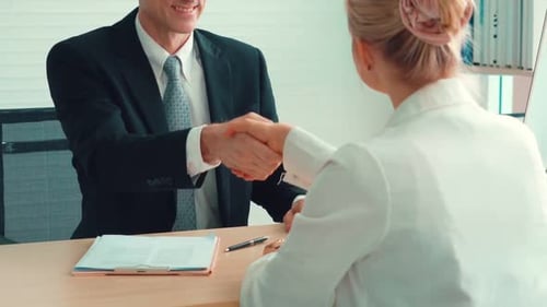 Successful Business Meeting Handshake in Modern Office