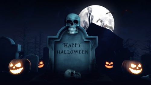 Spooky Graveyard Halloween Intro with Animated Skulls and Pumpkins