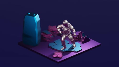Isometric Animated Astronaut on an Abstract Alien World