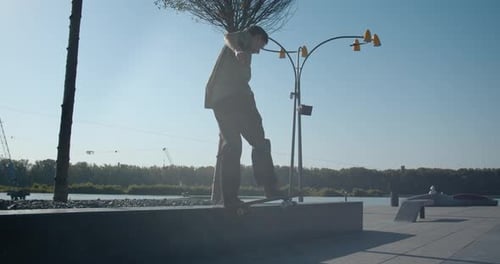 Skater Is Falling After Doing a Rail Slide, Skatepark,