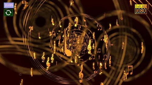 Elegant Golden Musical Notes Swirl Through Abstract Tunnel
