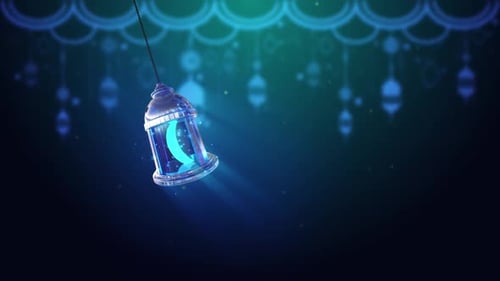 Swinging Ramadan Lantern with Glowing Crescent Moon