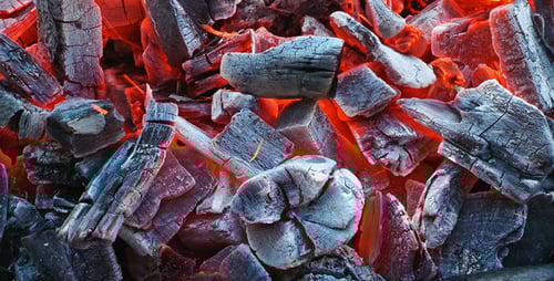 Burning Charcoal Embers Glowing Red