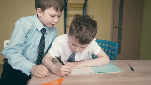 Two Boys Studying Together at Home