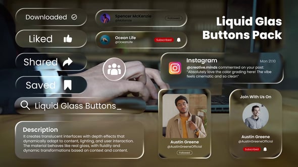 Liquid Glass User Interface Buttons Pack, Elements ft. lower third ...