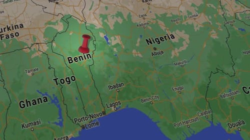 Animated Map Location Pin Drops on Benin