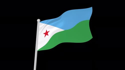 Djibouti National Flag Waving on Flagpole with Alpha Channel Loop