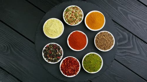 Assortment of Spices in Bowls Overhead