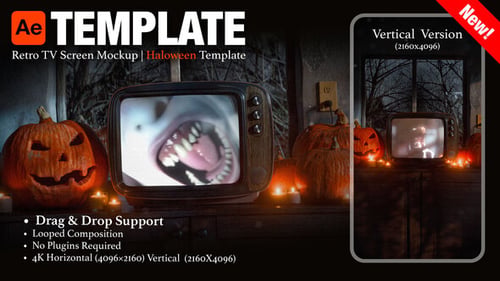 Antigua maqueta de TV CRT | Espeluznante bucle de Halloween | Plantilla 4K de After Effects