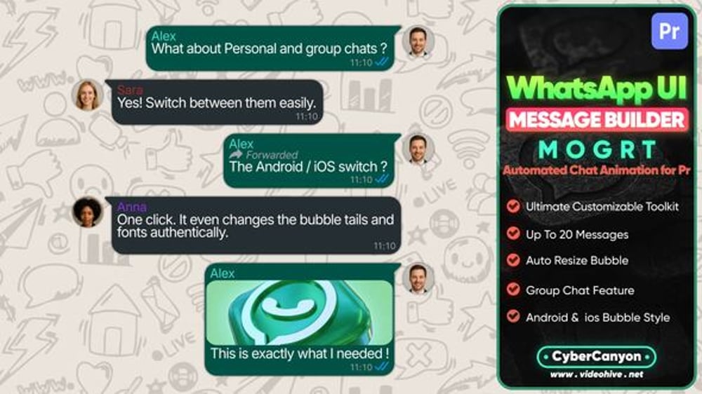 Dynamic Animated Chat Message UI Template, Elements ft. whatsapp ...
