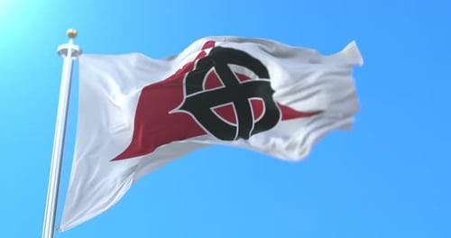 Waving Flag with Customizable Logo on Blue Sky