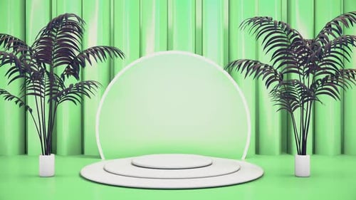 Abstract Pedestal With Plants Green Background