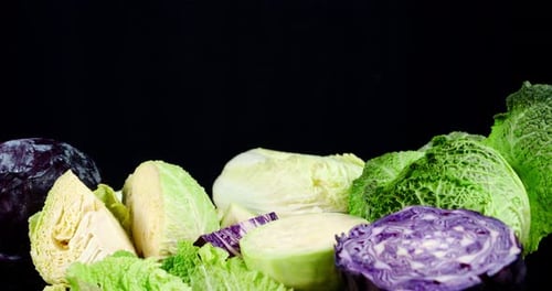 Various Types of Fresh Cabbage. A Slow Rotation