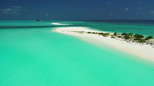 Aerial drone shot nature of luxury lagoon beach voyage by blue lagoon and white sand background of a