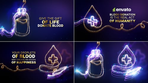 Animated Blood Donation Message with Luminous Particle Effects