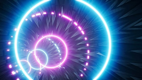 Glowing Neon Circle Metal Thorn Tunnel 4K 01