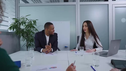 Business Meeting in a Bright Corporate Office