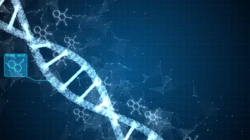 Futuristic Animated DNA Double Helix and Molecular Structures Background