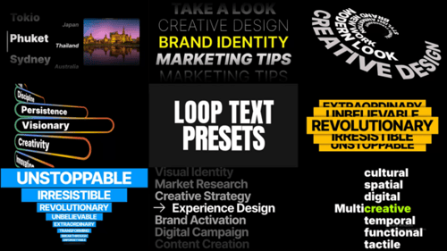 Animaciones de texto de listas en bucle (MOGRT)