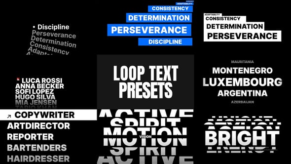 Loop Text Animation MOGRT, Video Displays ft. list & text - Envato