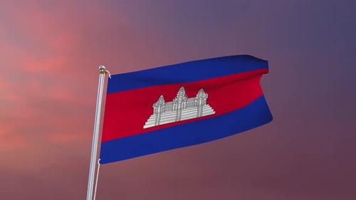 Cambodia National Flag Waving with Realistic Fabric Movement