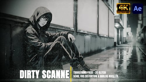 20-Dirty Scanner Transitions Pack – Glitch Scanlines, VHS Noise & Distortion FX