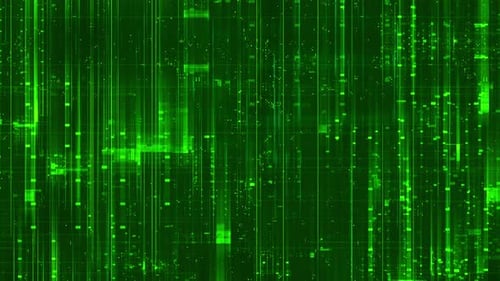Abstract Digital Background With Glowing Green Lines And Light Particles