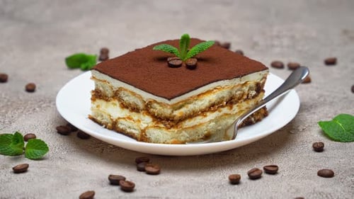 Piece of Delicious Tiramisu with Coffee Beans