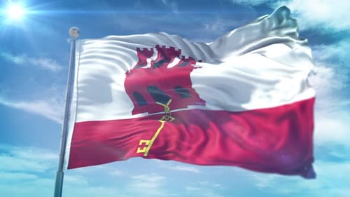 Gibraltar National Flag Waving in Realistic Loop