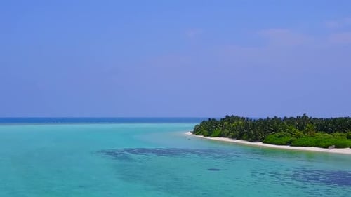 Drone view seascape of island beach break by lagoon with sand background